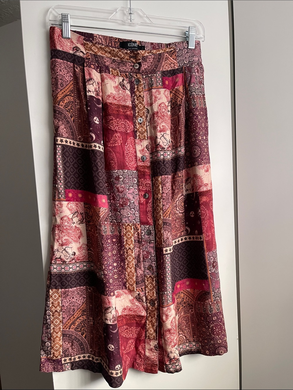 Patchwork Zodiac Button Front Midi Skirt